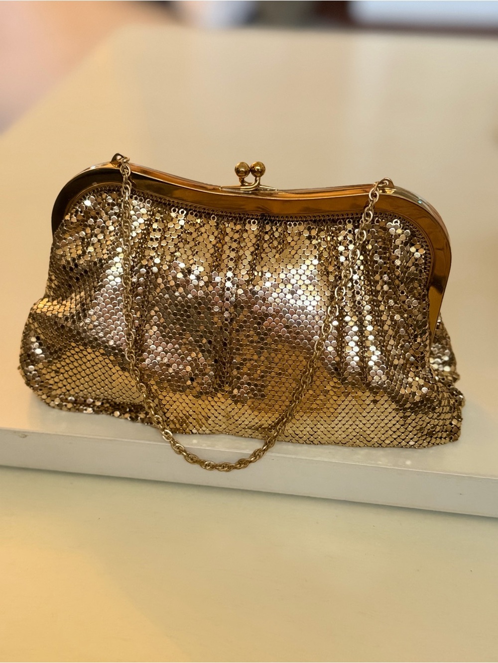 Whiting & Davis Gold Sequin Chain Clutch